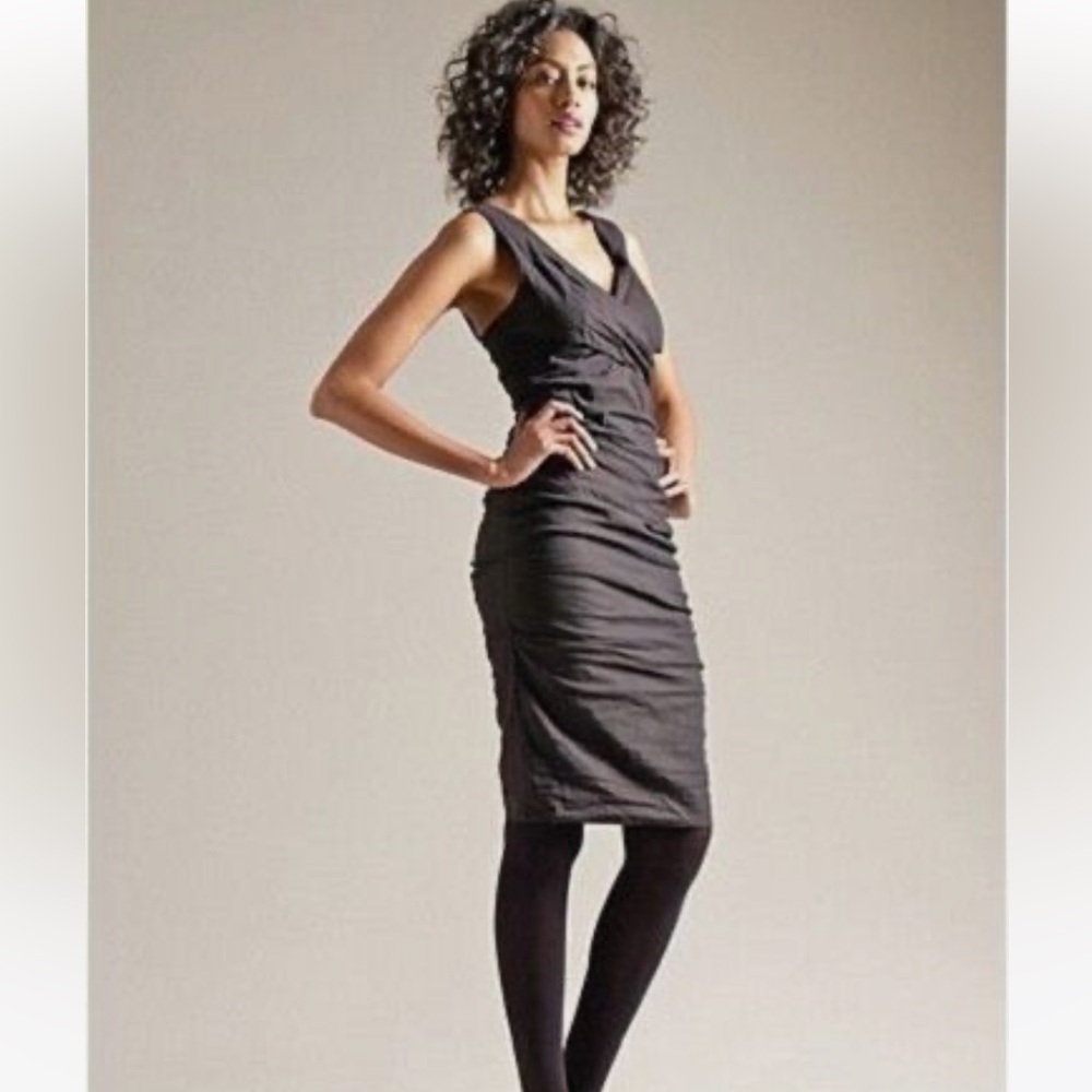 NWT EILEEN FISHER Cotton Steel Stitch Wrap-Front Ruched Dress